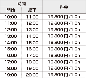 土・日・祝日 営業時間の利用料金 一覧表